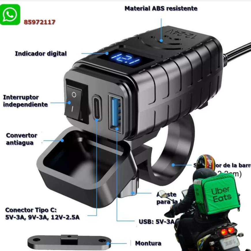 Ideal para hacer Uber Eats | Cargador para celular | Moto