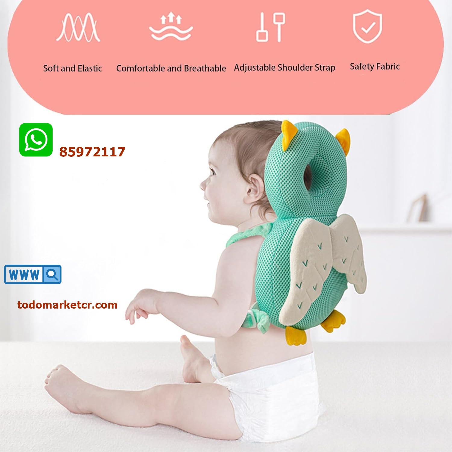 Protector de Cabeza para Bebé 👶🐢 – Mochila Ajustable con Cojín de Seguridad 🛡️