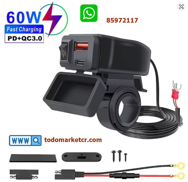 QC3.0 🔌 soporte para manillar de moto 🏍️ cargador rápido ⚡ 60W